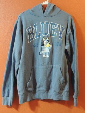 Bluey Hoodie Men Medium Blue White Long Sleeve Pullover Hoodie